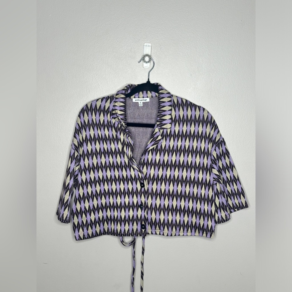 Pretty Garbage Cropped Argyle Short Sleeve Lightw… - image 1